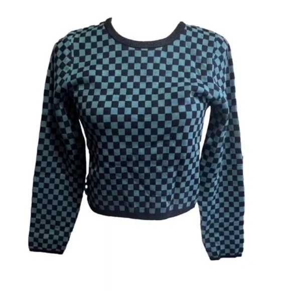 NWT Daydreamer Checkered Long Sleeve Crop Top Size L - Picture 2 of 5